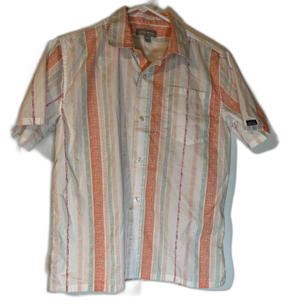 Lucky Brand Boy's 14/16 Dressy Casual Button-Up Orange/Green/Yellow/White Stripe